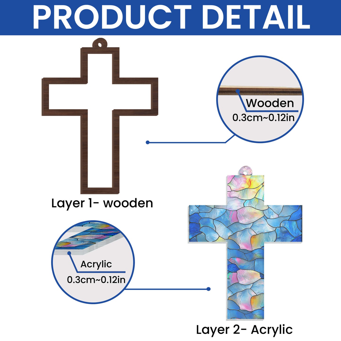 Christmas Ornament, Christian Cross 2 Layered Hanging Suncatcher
