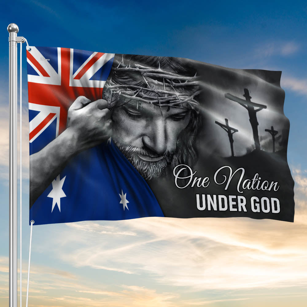 One Nation Under God Jesus Australian Flag - Patriotic Grommet Flag