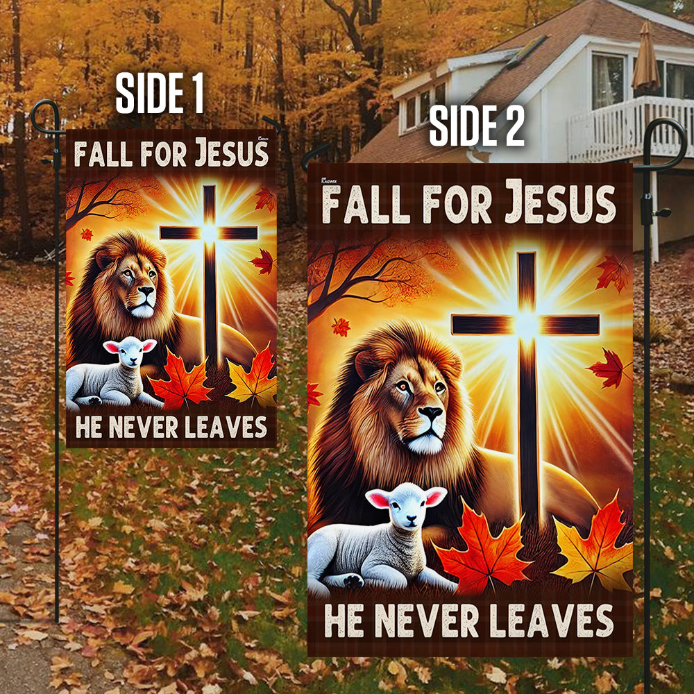 Jesus Fall Flag Fall For Jesus He Never Leaves God Lion of Judah Flag