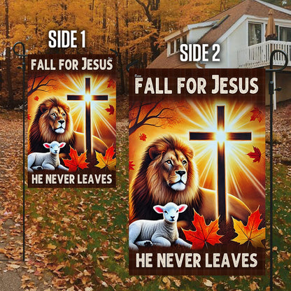 Jesus Fall Flag Fall For Jesus He Never Leaves God Lion of Judah Flag