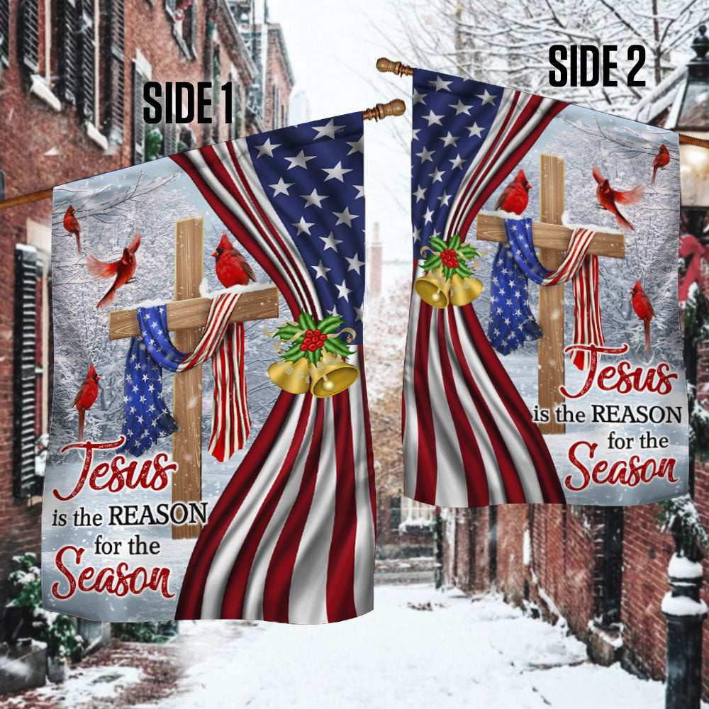 Jesus Christ Cross Flag  Jesus is The Reason for Season Christmas Flag MLN687Fv1