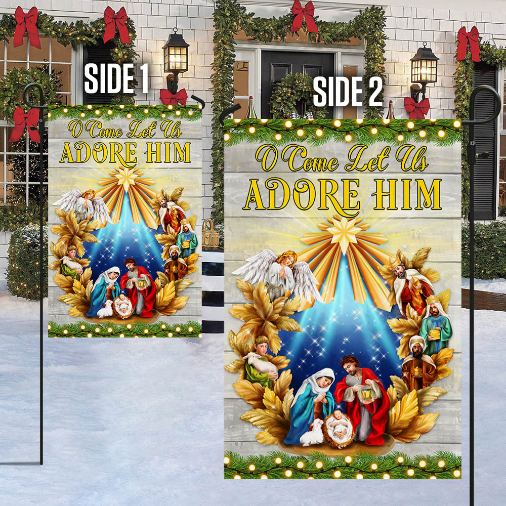 Nativity of Jesus Christmas Flag O Come Let Us Adore Him Holy Night Flag