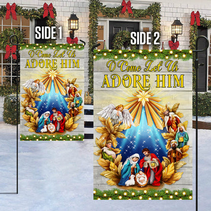 Nativity of Jesus Christmas Flag O Come Let Us Adore Him Holy Night Flag