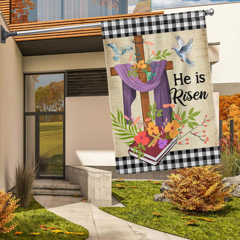 Easter Christian Cross Jesus Christ He Is Risen Flag