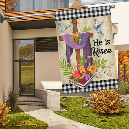 Easter Christian Cross Jesus Christ He Is Risen Flag