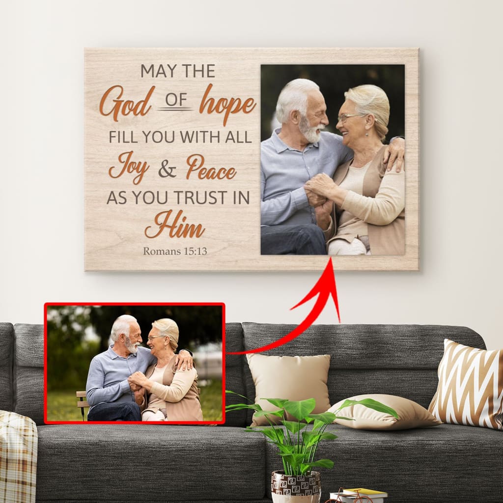 Personalized "May the God of Hope Fill You" Christian Wall Art Canvas With Custom Photo
