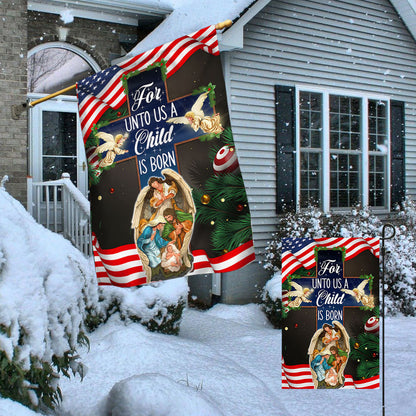 Nativity of Jesus Holy Night Christmas Christian Cross For Unto Us A Child Is Born Flag