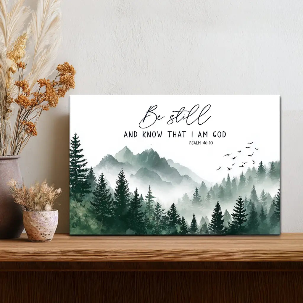 Be Still and Know That I Am God Psalm 46:10 Mountain Christian Wall Art Canvas