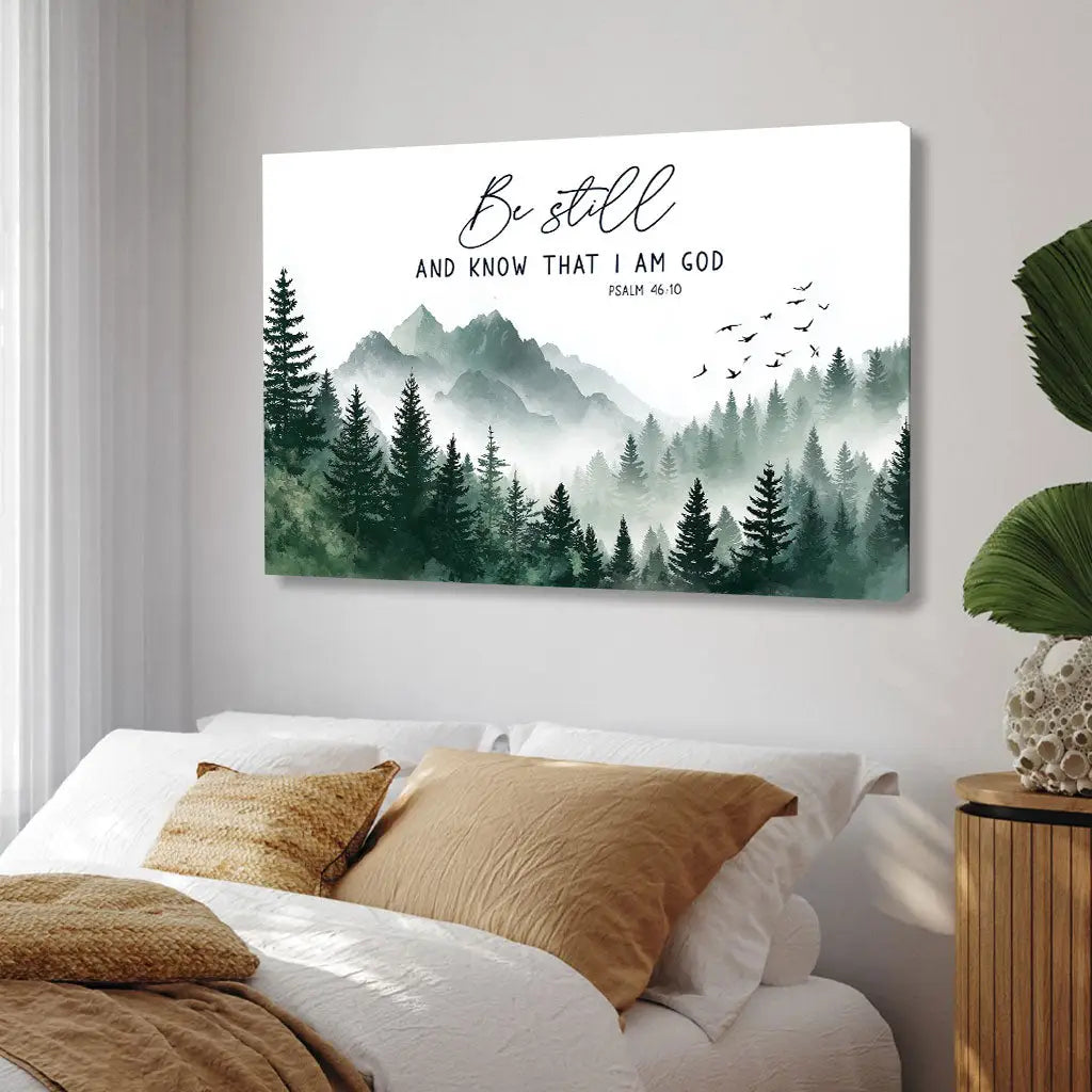 Be Still and Know That I Am God Psalm 46:10 Mountain Christian Wall Art Canvas