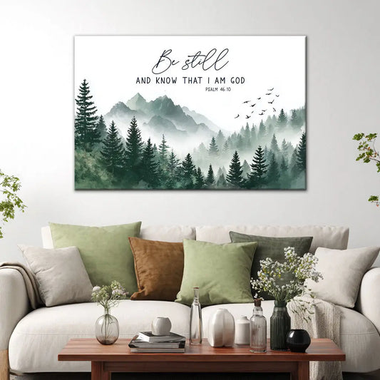 Be Still and Know That I Am God Psalm 46:10 Mountain Christian Wall Art Canvas