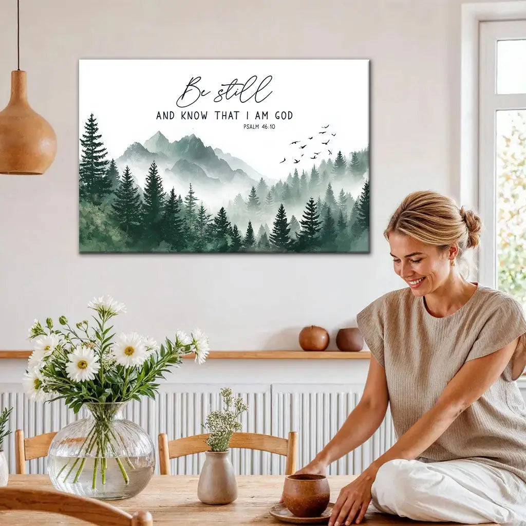 Be Still and Know That I Am God Psalm 46:10 Mountain Christian Wall Art Canvas