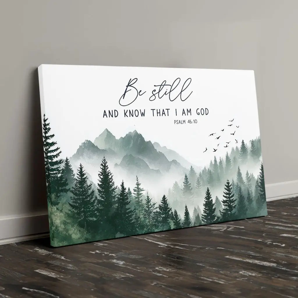 Be Still and Know That I Am God Psalm 46:10 Mountain Christian Wall Art Canvas
