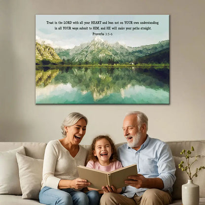 Mountain Lake, Proverbs 3:5-6 Trust In The Lord With All Your Heart, Christian Wall Art Canvas