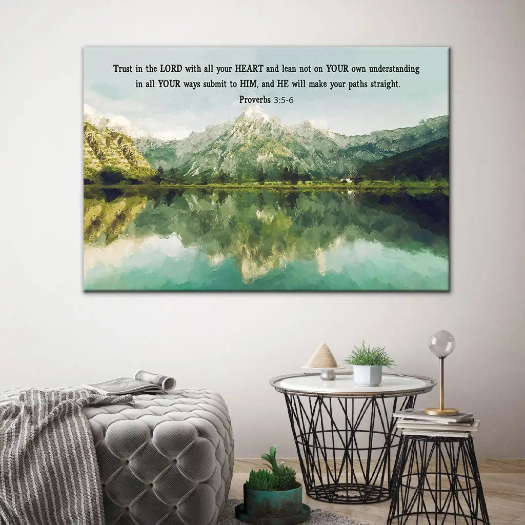 Mountain Lake, Proverbs 3:5-6 Trust In The Lord With All Your Heart, Christian Wall Art Canvas