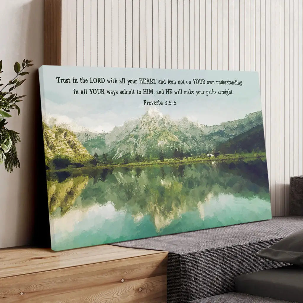 Mountain Lake, Proverbs 3:5-6 Trust In The Lord With All Your Heart, Christian Wall Art Canvas