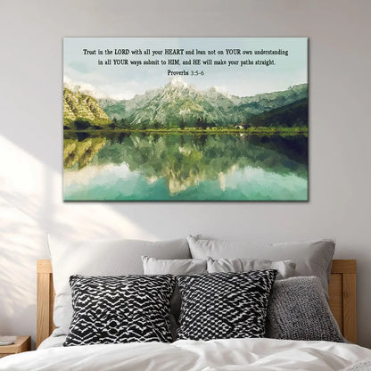 Mountain Lake, Proverbs 3:5-6 Trust In The Lord With All Your Heart, Christian Wall Art Canvas