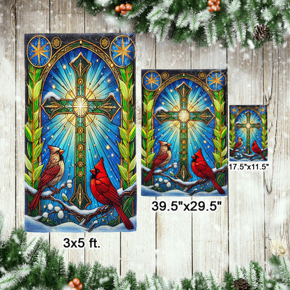 Cardinal Christian Cross Christmas Flag - Faith-Inspired Holiday Gift & Décor  - 3-Day Shipping