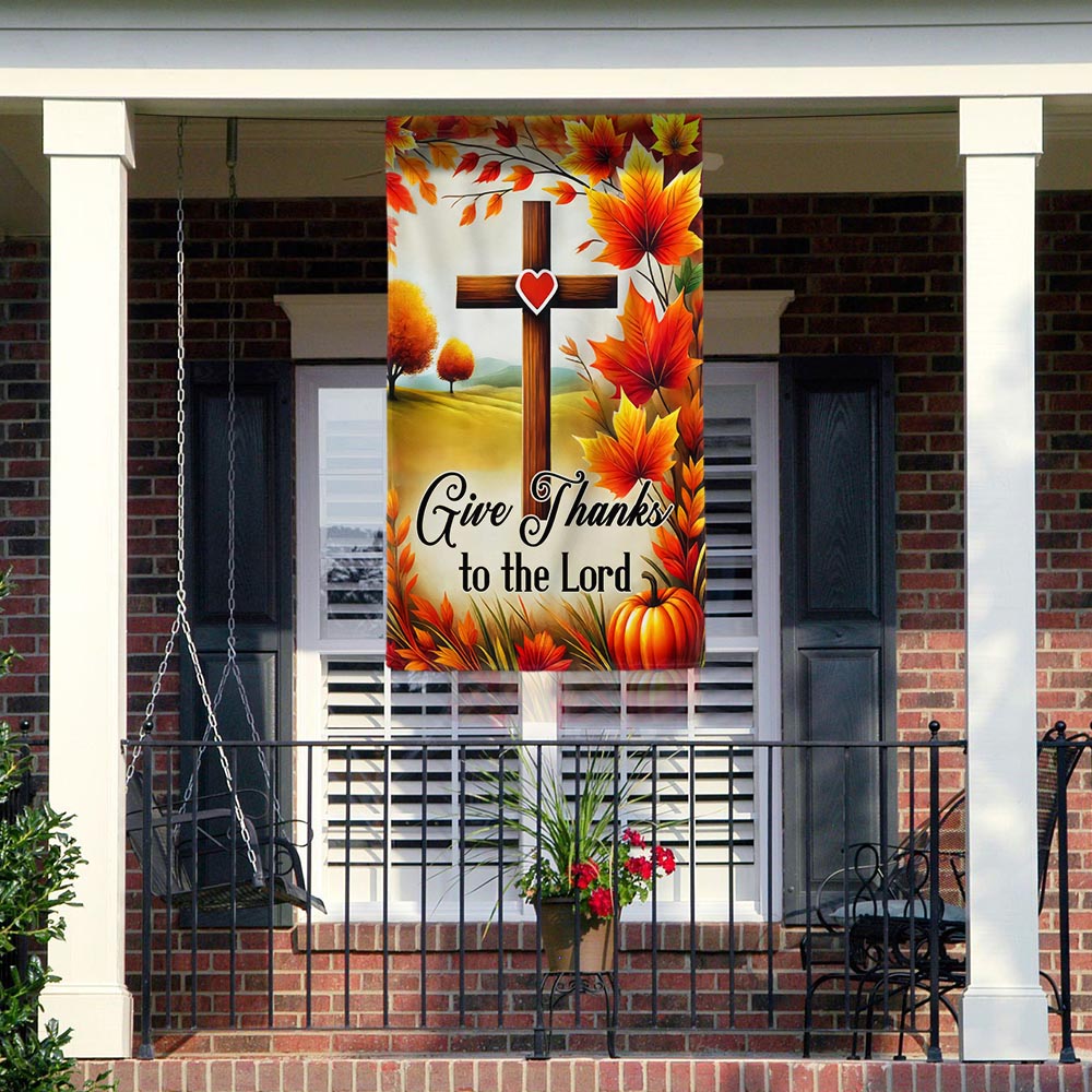 Fall Christian Cross Flag Give Thanks To The Lord Flag