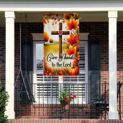 Fall Christian Cross Flag Give Thanks To The Lord Flag