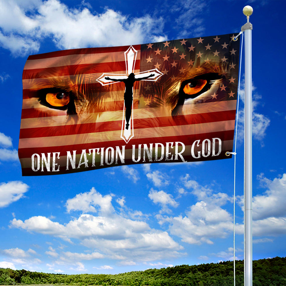 Jesus Lion Eyes Grommet Flag One Nation Under God