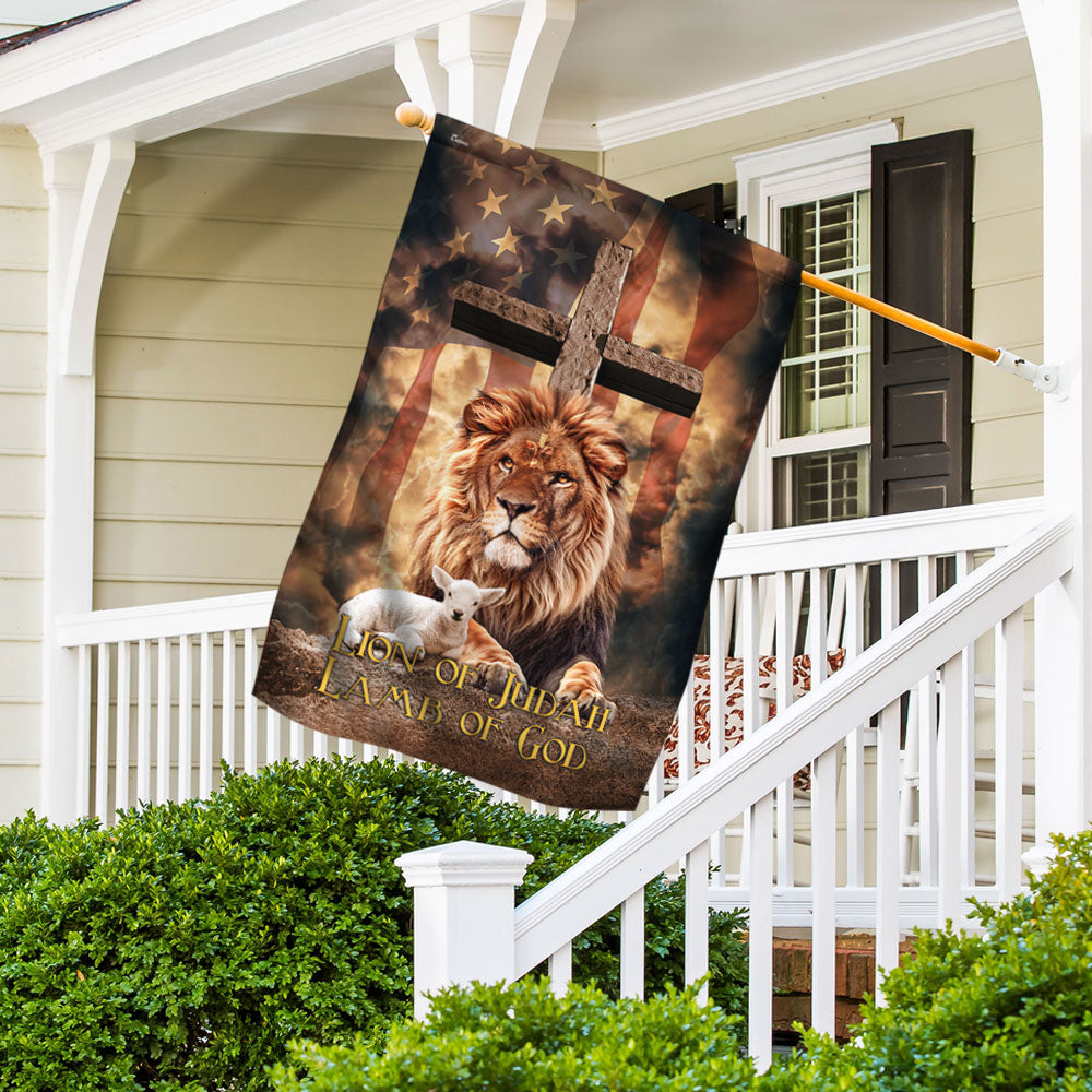 Lion of Judah, Lamb of God Cross American Flag 3 Day-Shipping 3-Day Shipping