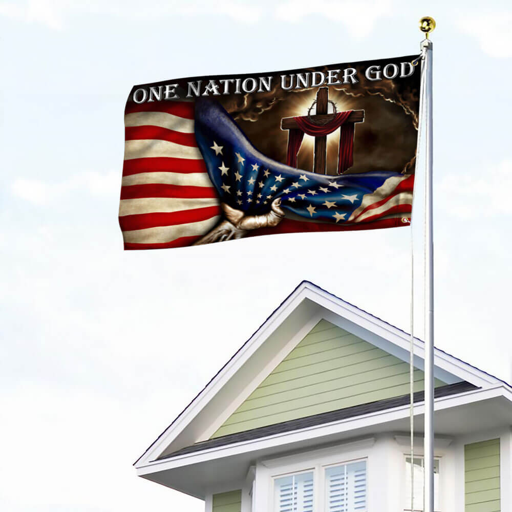 One Nation Under God. Christian Cross American Flag