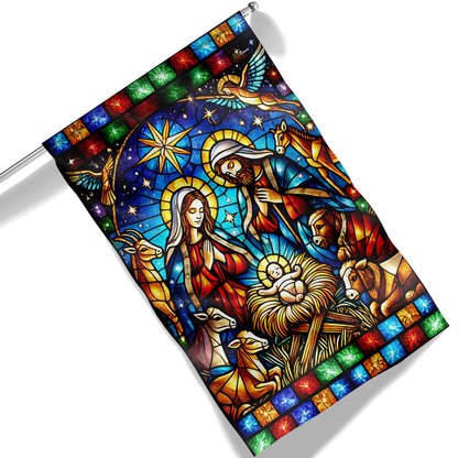 Nativity of Jesus Stained Glass Christmas Flag