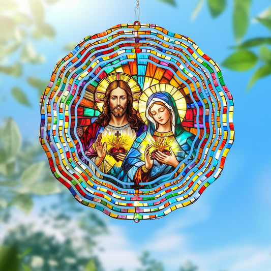 Sacred Heart of Jesus &amp; Immaculate Heart of Mary Wind Spinner 3-Day Shipping