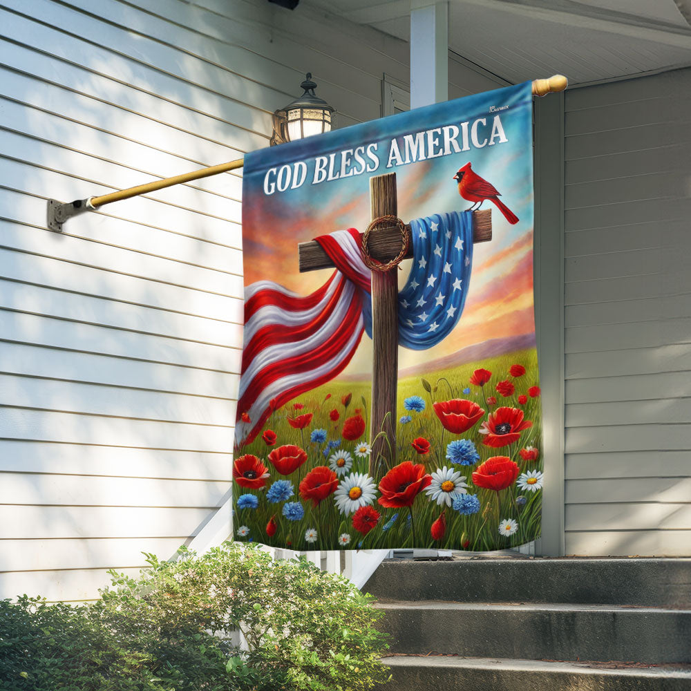 Flagwix American Flag - Christian Cross Independence Day God Bless America Flag