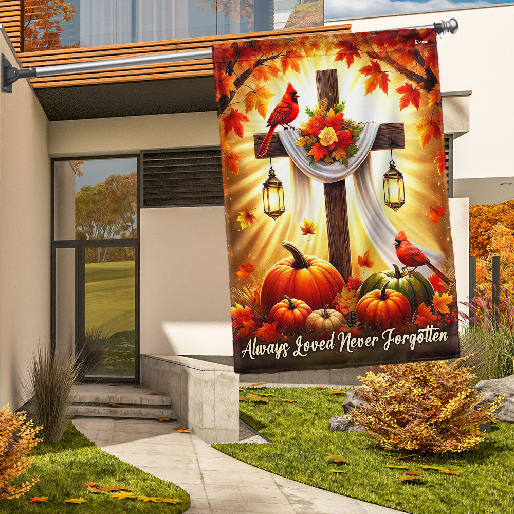 Fall Jesus Christian Cross Cardinal Flag Always Loved Never Forgotten Flag