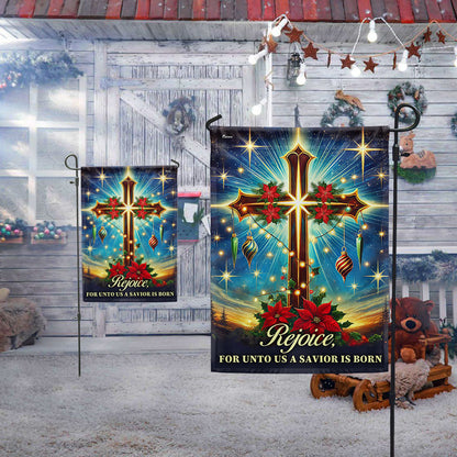 Christian Cross Christmas Flag Rejoice For Unto Us A Savior Is Born Flag