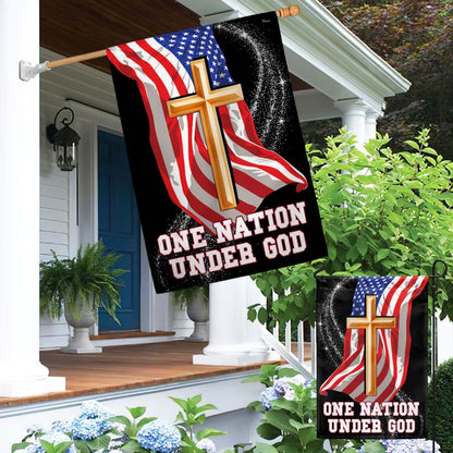 One Nation Under God Christian Cross American Flag