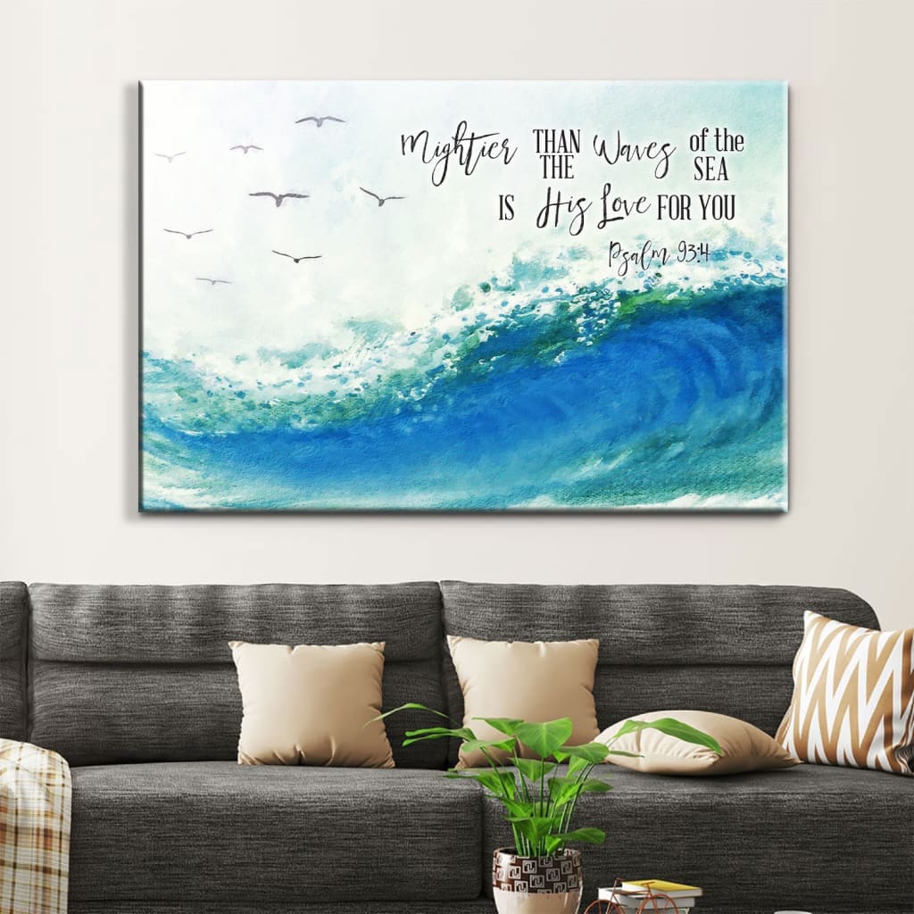Ocean Waves, Mightier Than The Waves Of The Sea Is His Love For You, Bible Verse Wall Art Canvas