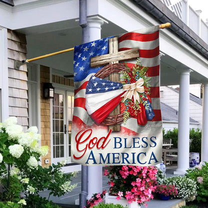 Flagwix American Flag - God Bless America American Wreath Patriot Christian Cross Flag