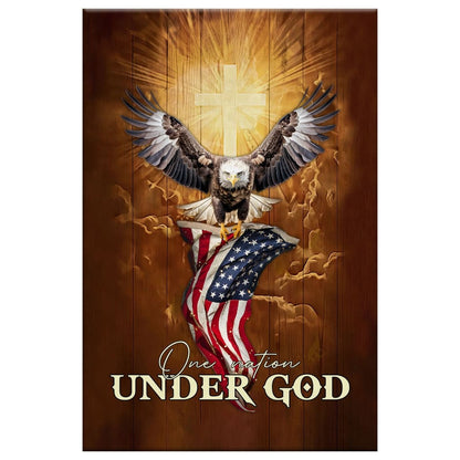 One Nation Under God, Bald Eagle With American Flag, Wall Art Canvas