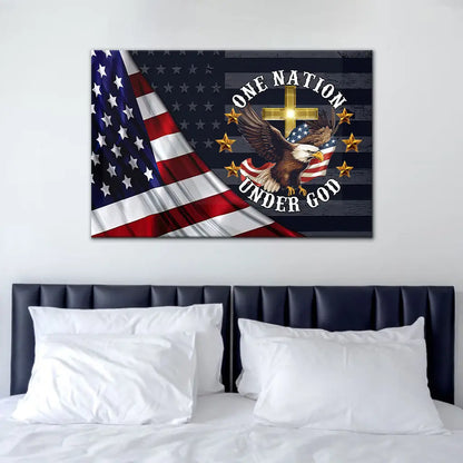 One Nation Under God, Bald Eagle American Flag Cross, Wall Art Canvas