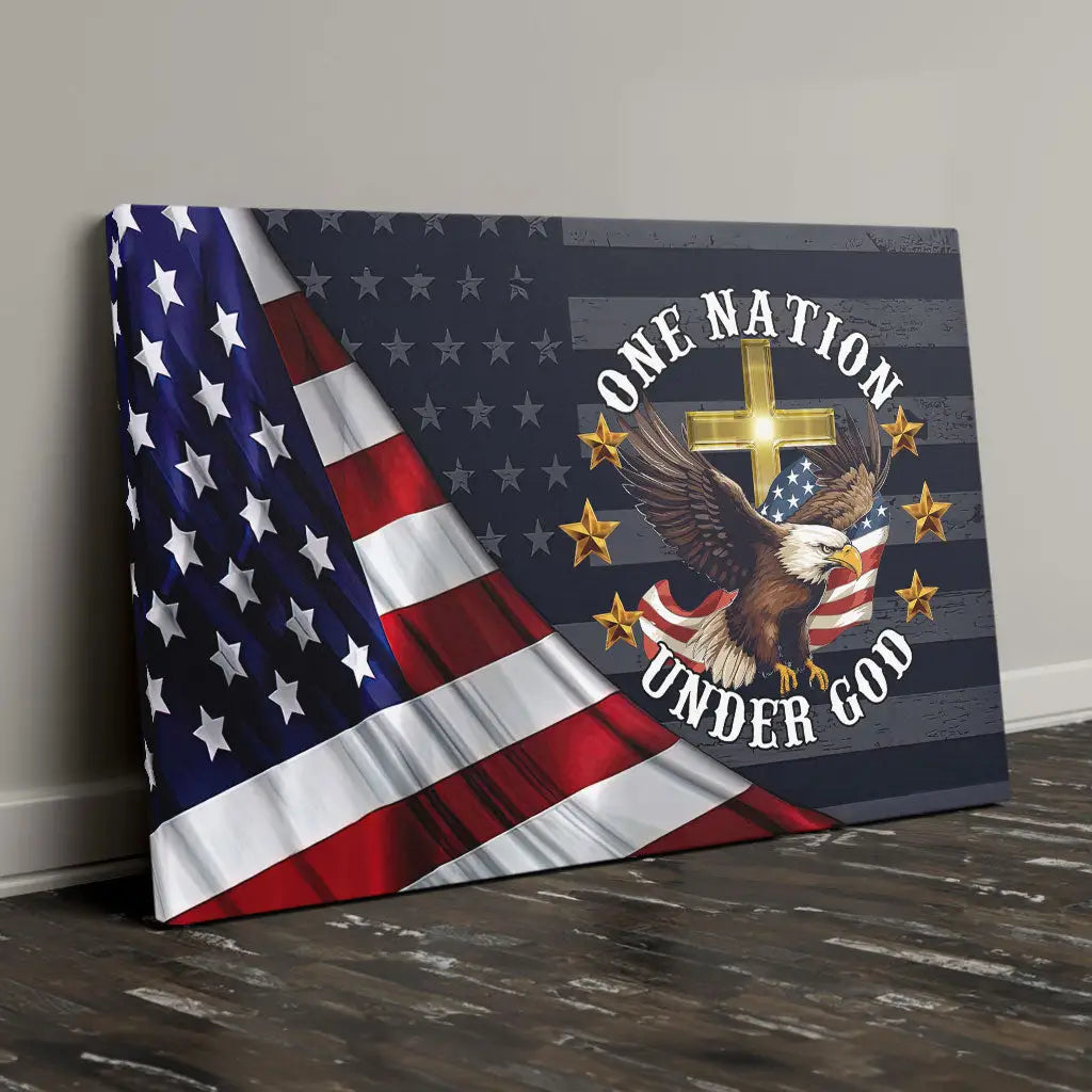 One Nation Under God, Bald Eagle American Flag Cross, Wall Art Canvas