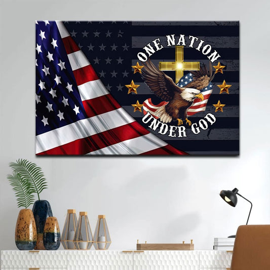 One Nation Under God, Bald Eagle American Flag Cross, Wall Art Canvas