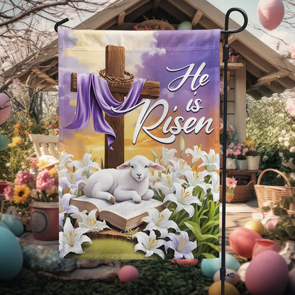 Easter Flag He Is Risen Christian Cross Lamb Flag