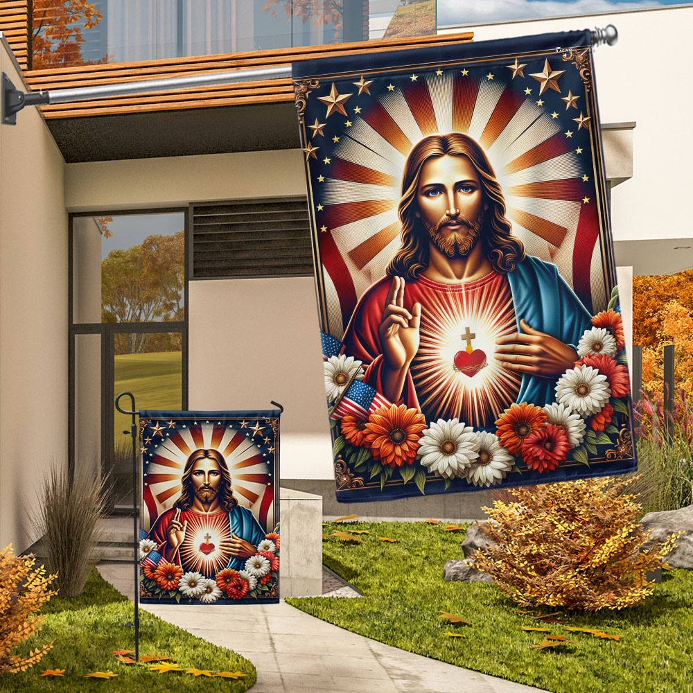 FLAGWIX Sacred Heart of Jesus Religious American Flag