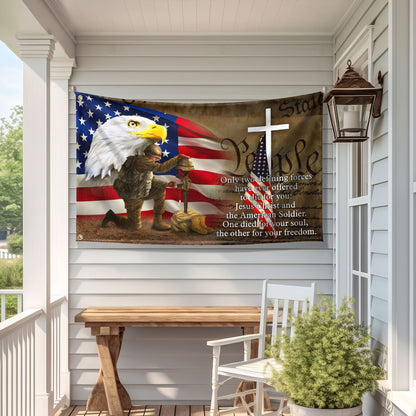 Owe To Jesus Christ And The American Soldier Grommet Flag. Veteran Christ Cross Grommet Flag