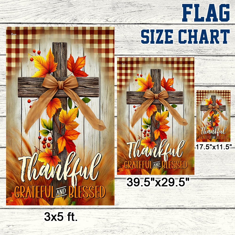Fall Cross Thankful Grateful And Blessed Thanksgiving Halloween Flag