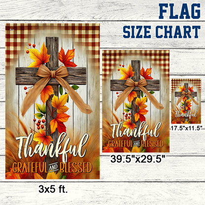 Fall Cross Thankful Grateful And Blessed Thanksgiving Halloween Flag