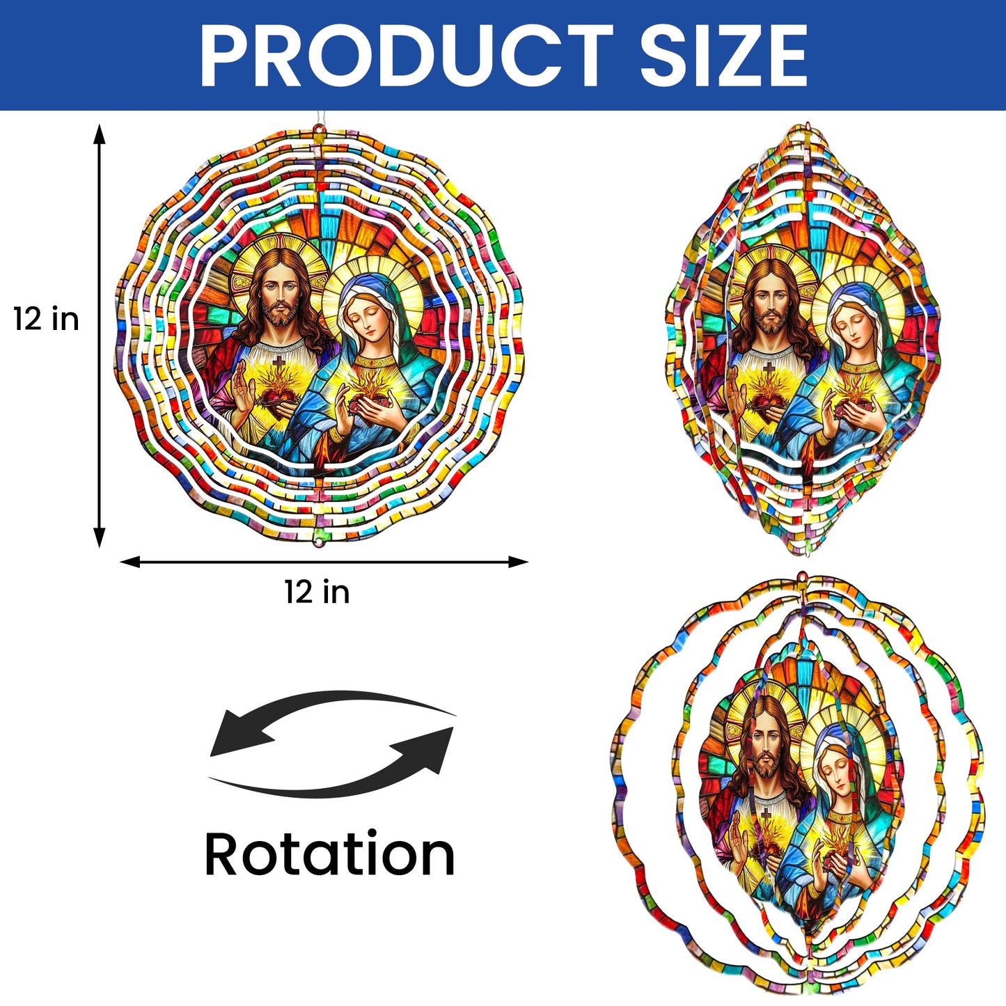 Sacred Heart of Jesus &amp; Immaculate Heart of Mary Wind Spinner 3-Day Shipping