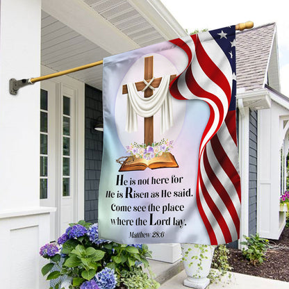 Jesus Cross Easter Day American Flag He Is Not Here He Is Risen