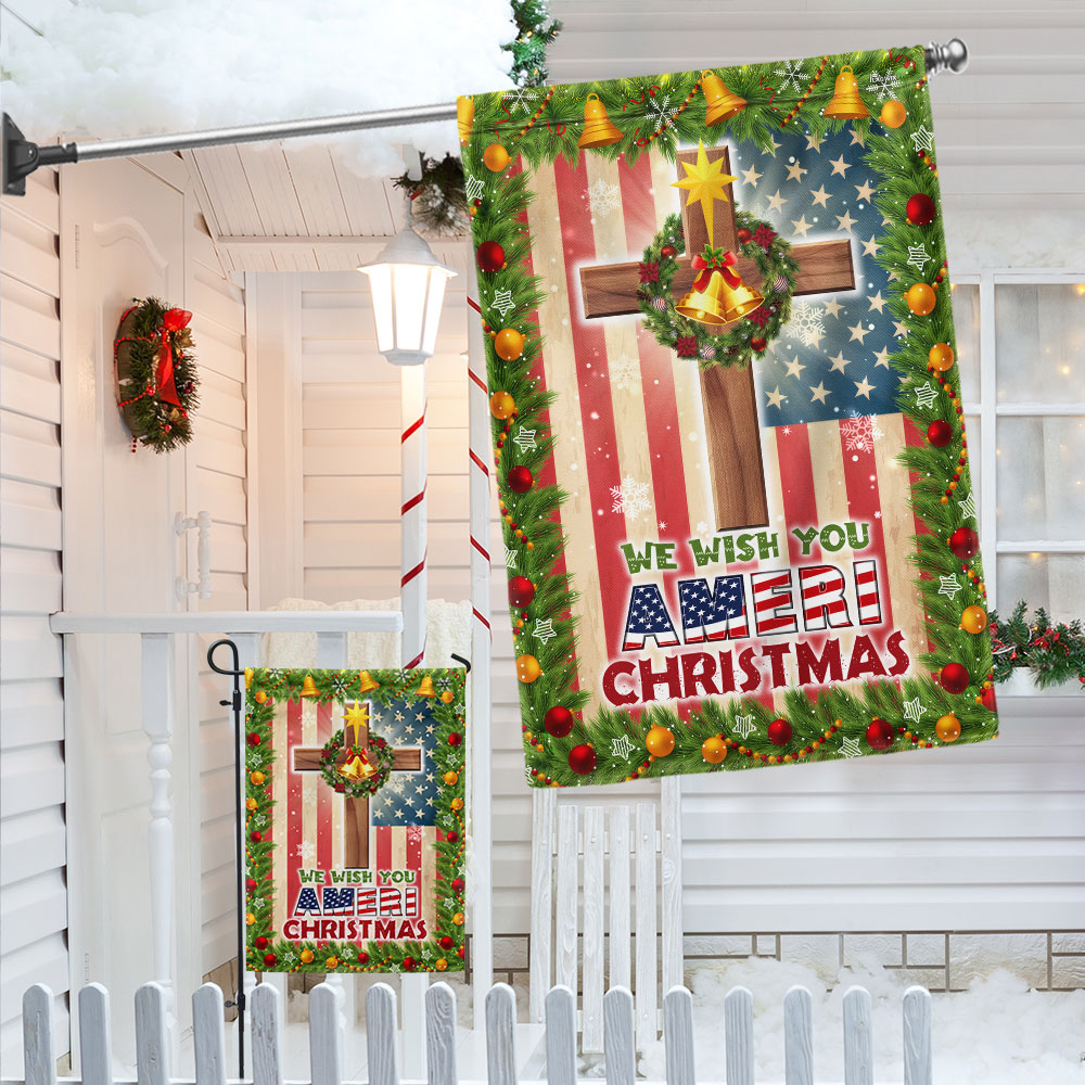 Christian Cross American Flag We Wish You Ameri Christmas Flag