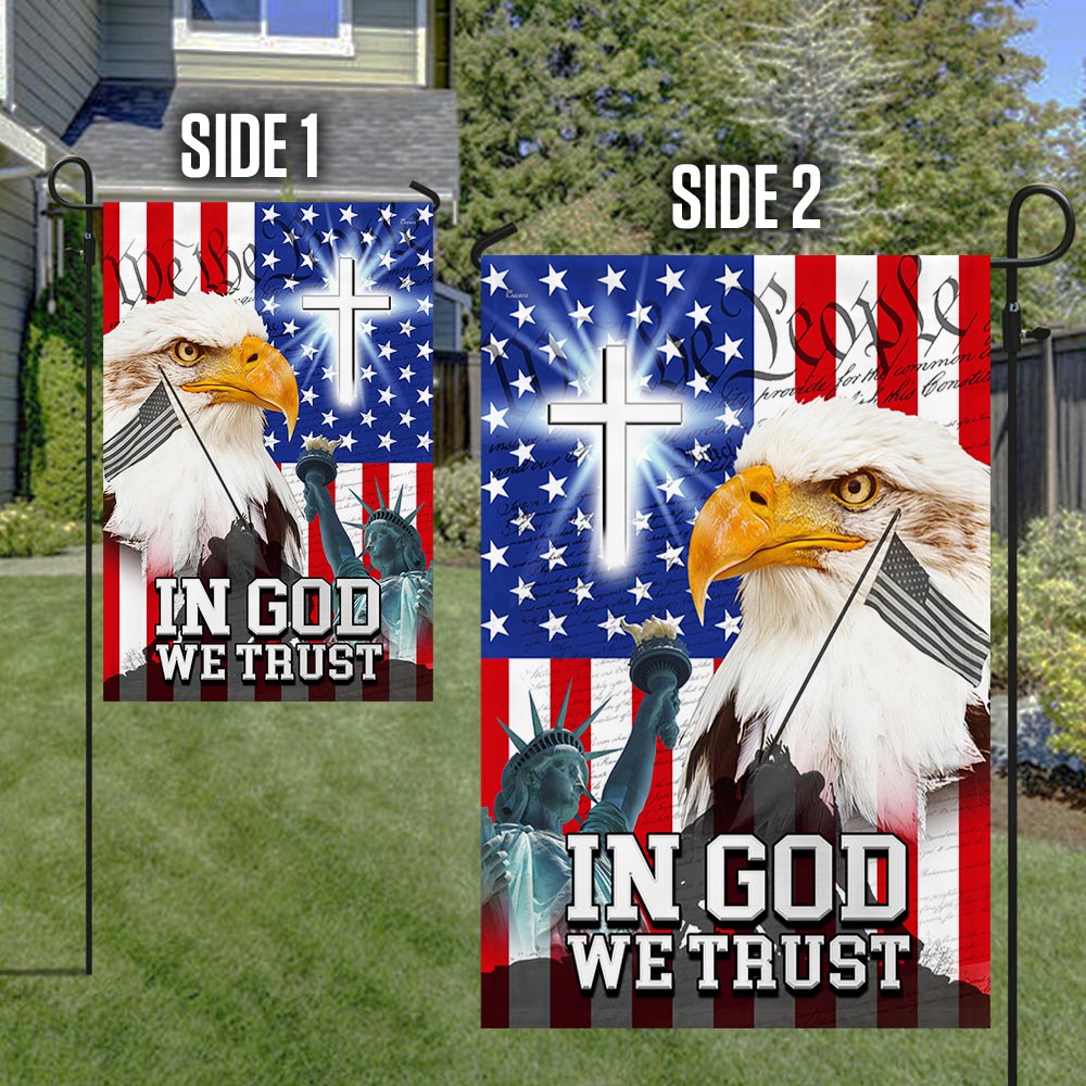 Veterans Day Flag - In God We Trust, We The People, Christian Cross American Eagle Flag