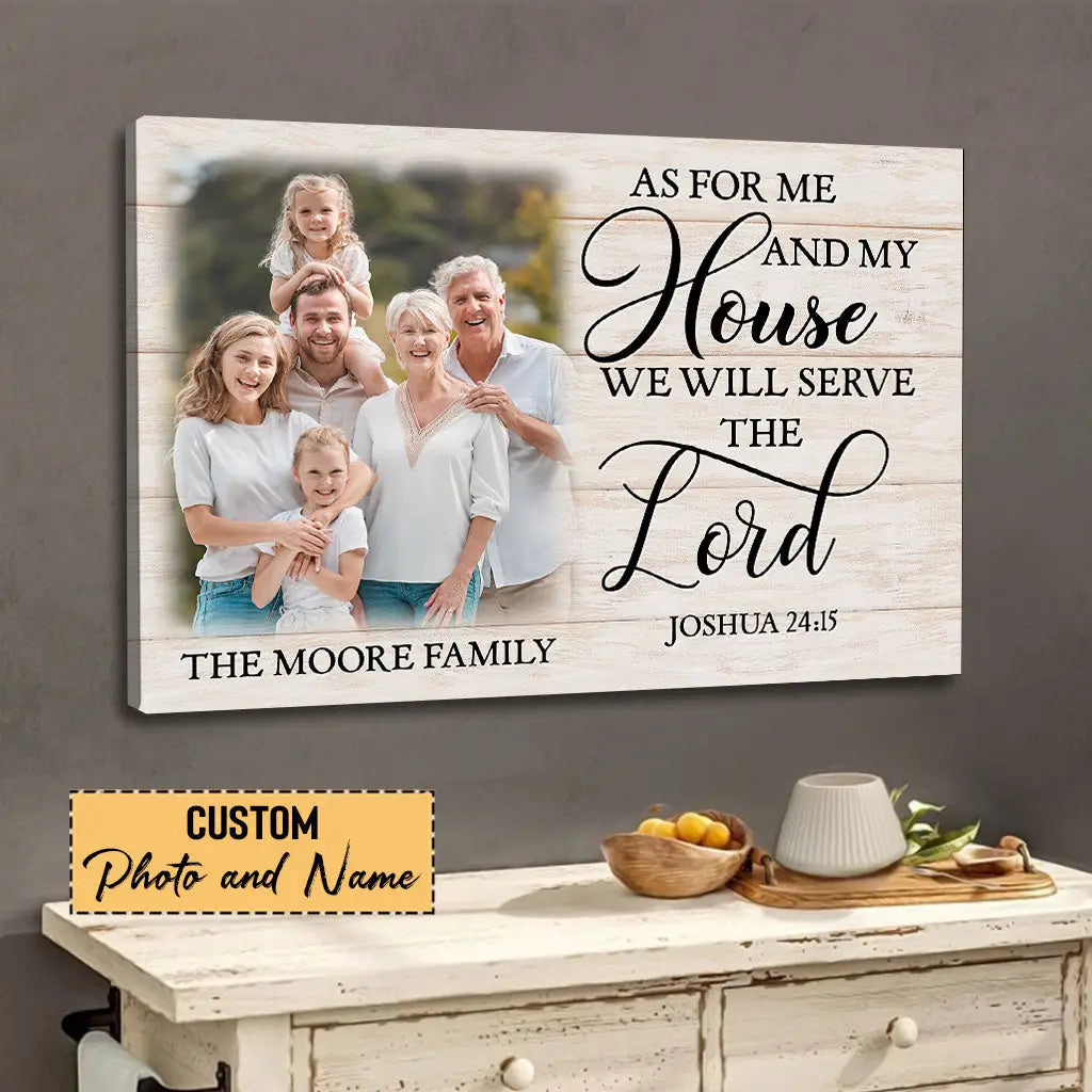 Personalized, As for Me and My House Joshua 24:15, Custom Family Name & Photo, Wall Art Canvas