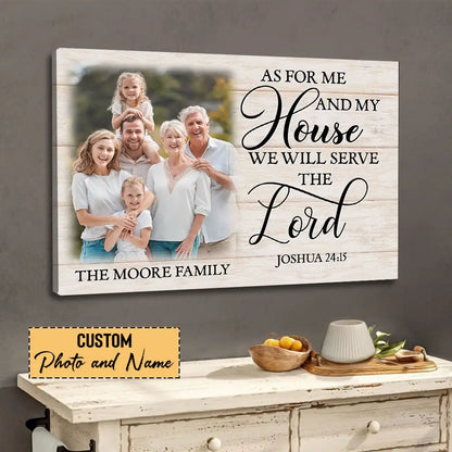Personalized, As for Me and My House Joshua 24:15, Custom Family Name & Photo, Wall Art Canvas