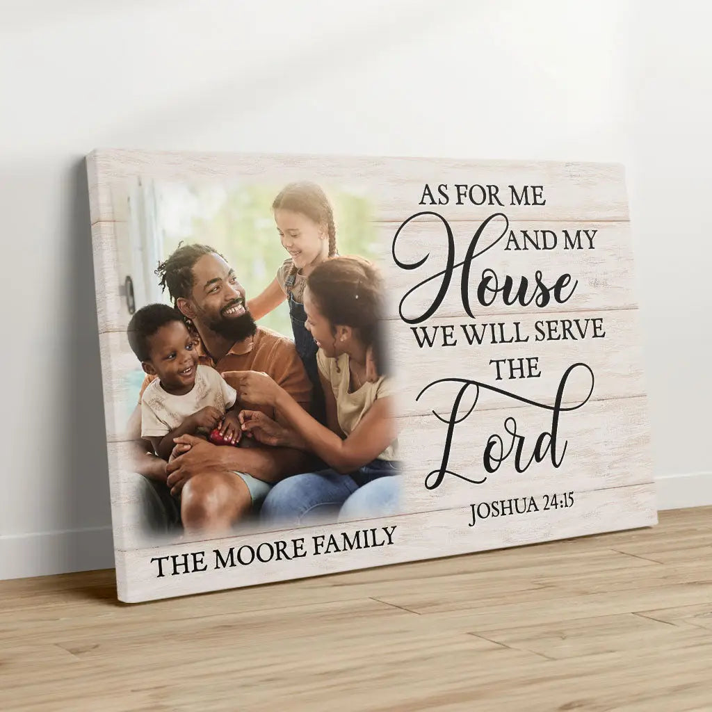 Personalized, As for Me and My House Joshua 24:15, Custom Family Name & Photo, Wall Art Canvas